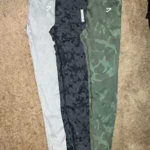 Gymshark Gray and Black Leggings with Camouflage Pattern